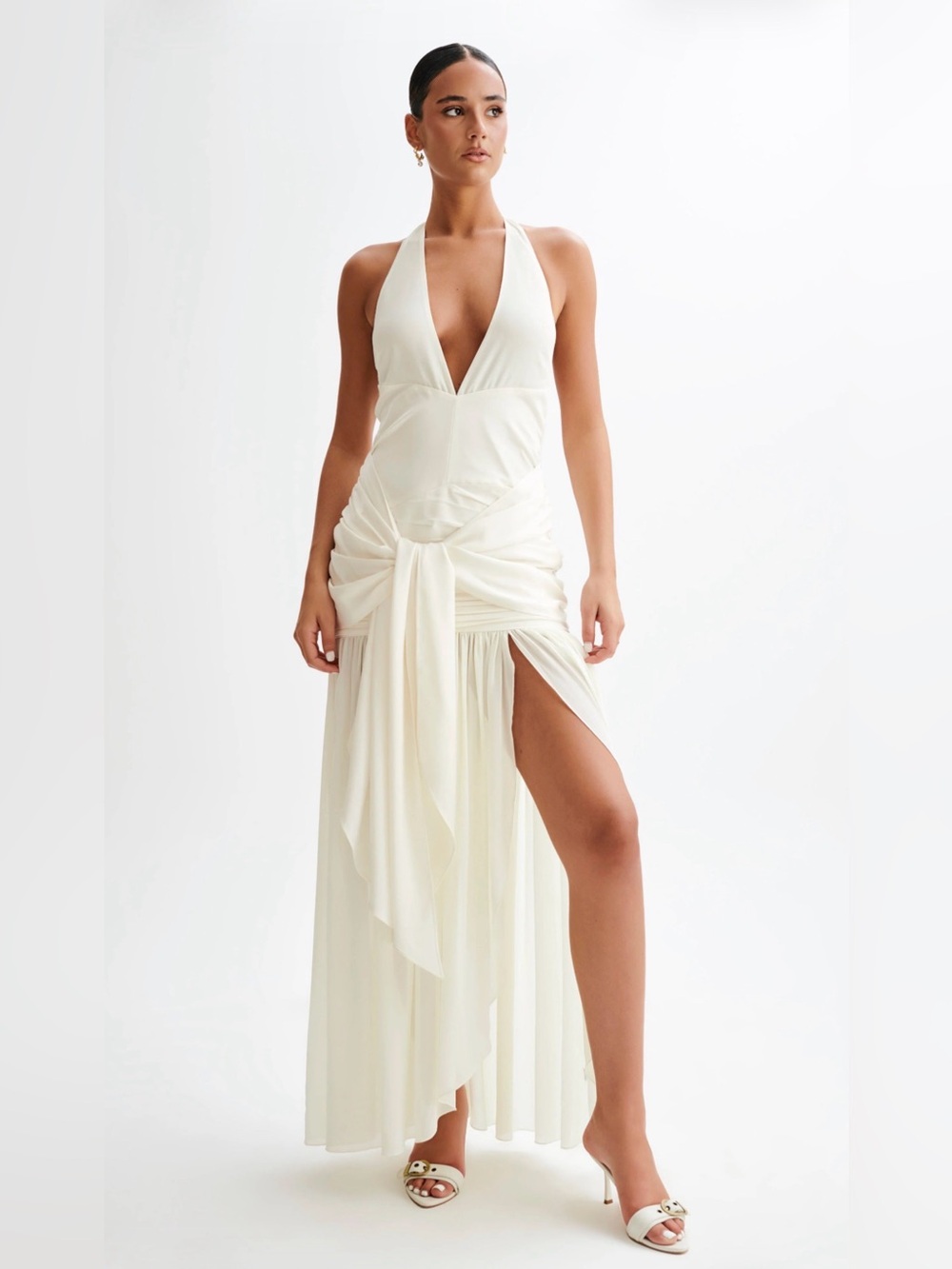 Meshki Graziana Satin Chiffon Plunge Maxi